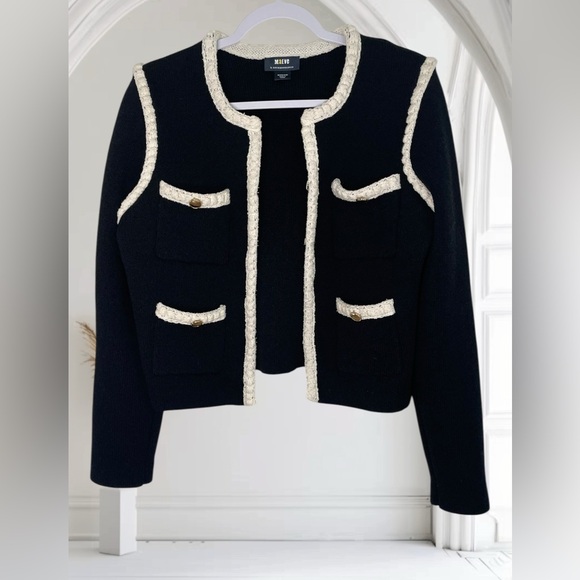 MAEVE Collarless Tipped Knit Jacket - Black Size Medium - Picture 3 of 7